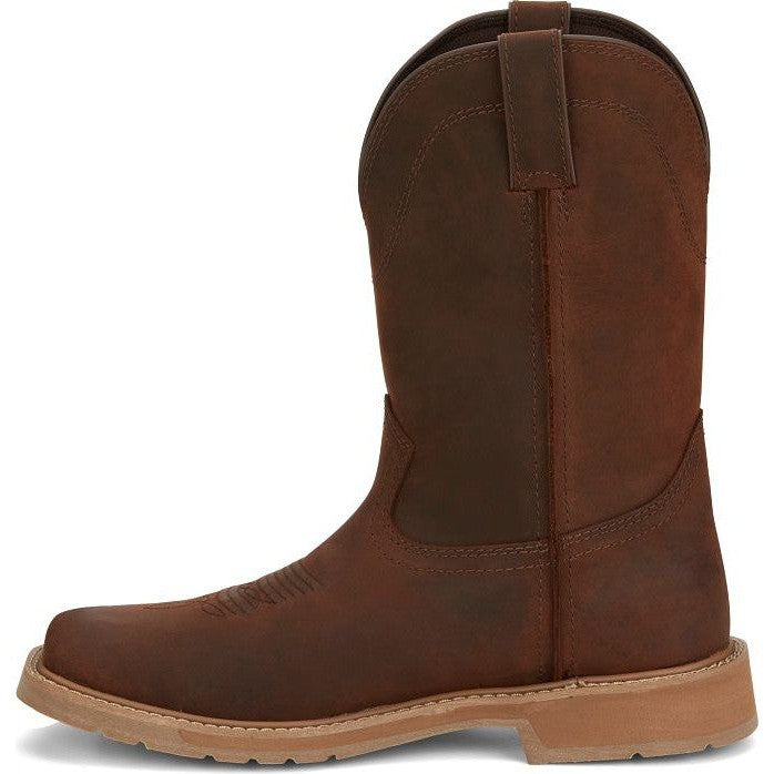 Justin Men's Buster 11" Steel Toe Pull On WesternvWork Boot -Brown- SE3100 - Overlook Boots
