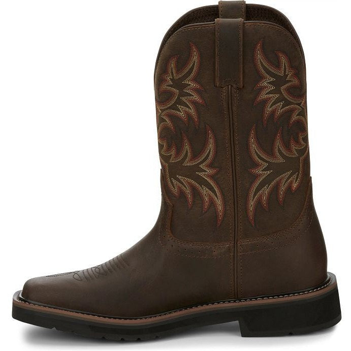 Justin Men's Driller 11" Square Toe Western Work Boot -Brown- SE4681  - Overlook Boots