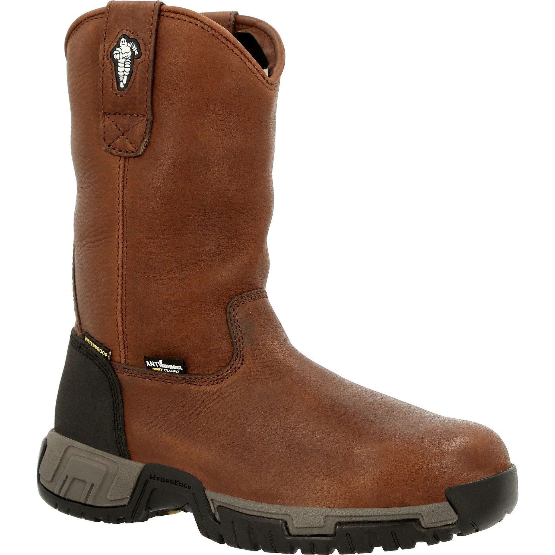 Michelin Men's HydroEdge 11" Alloy Toe Waterproof Metguard Work Boot- Black- MIC0007 8 / Medium / Brown - Overlook Boots