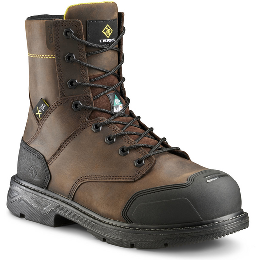 Terra Men's Patton 8" Alloy Toe Waterproof Met Guard Work Boot- Brown- 839KDB 3 / Wide / Dark Brown - Overlook Boots