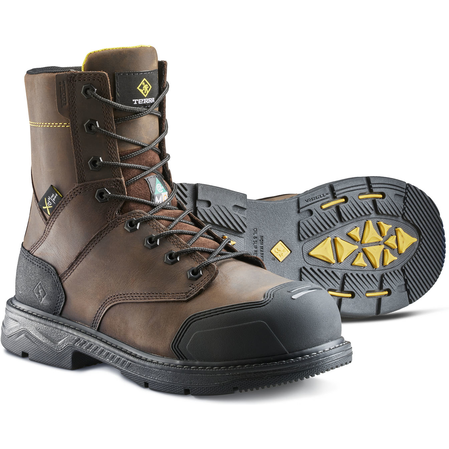 Terra Men's Patton 8" Alloy Toe Waterproof Met Guard Work Boot- Brown- 839KDB - Overlook Boots