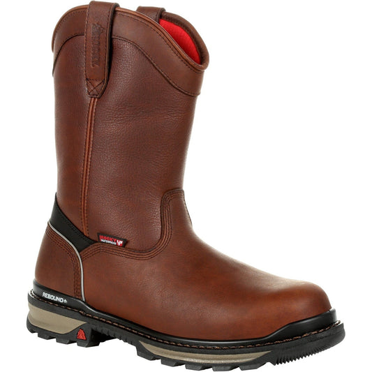 Rocky Men's Rams Horn 10" Composite Toe Waterproof Pull-On Work Boot- Brown- RKK0315 7 / Medium / Dark Brown - Overlook Boots