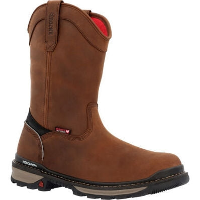 Rocky Men's Rams Horn 10" Waterproof Safety Toe Pull On Work Boot - Brown - RKK0398 - Overlook Boots