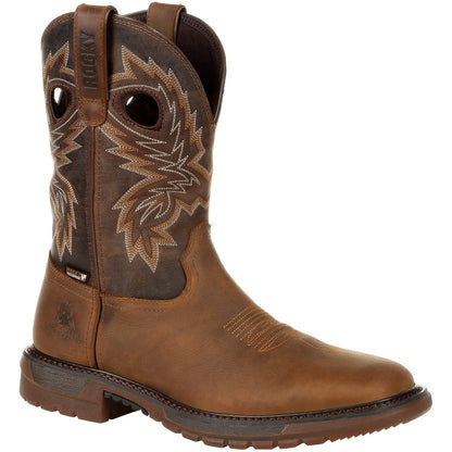 Rocky Men's Original Ride FLX 11" Square Toe Waterproof Western Work Boot- RKW0336 8 / Medium / Brown - Overlook Boots