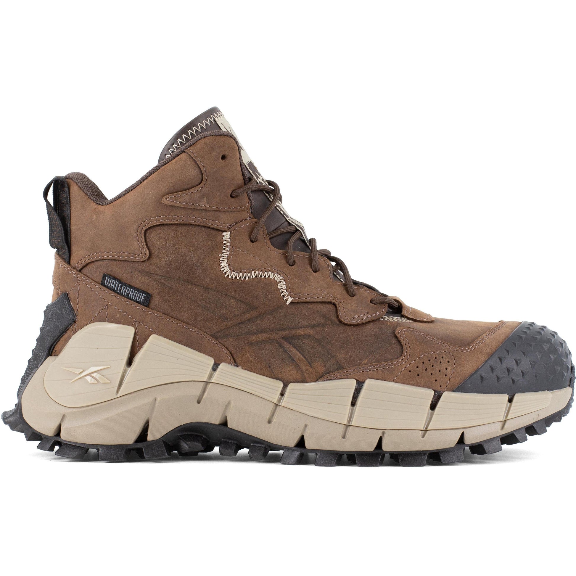 Reebok Men's Zig Kinetica Trail-Inspired Waterproof Hiker Work Boot- Brown- RB3025 - Overlook Boots