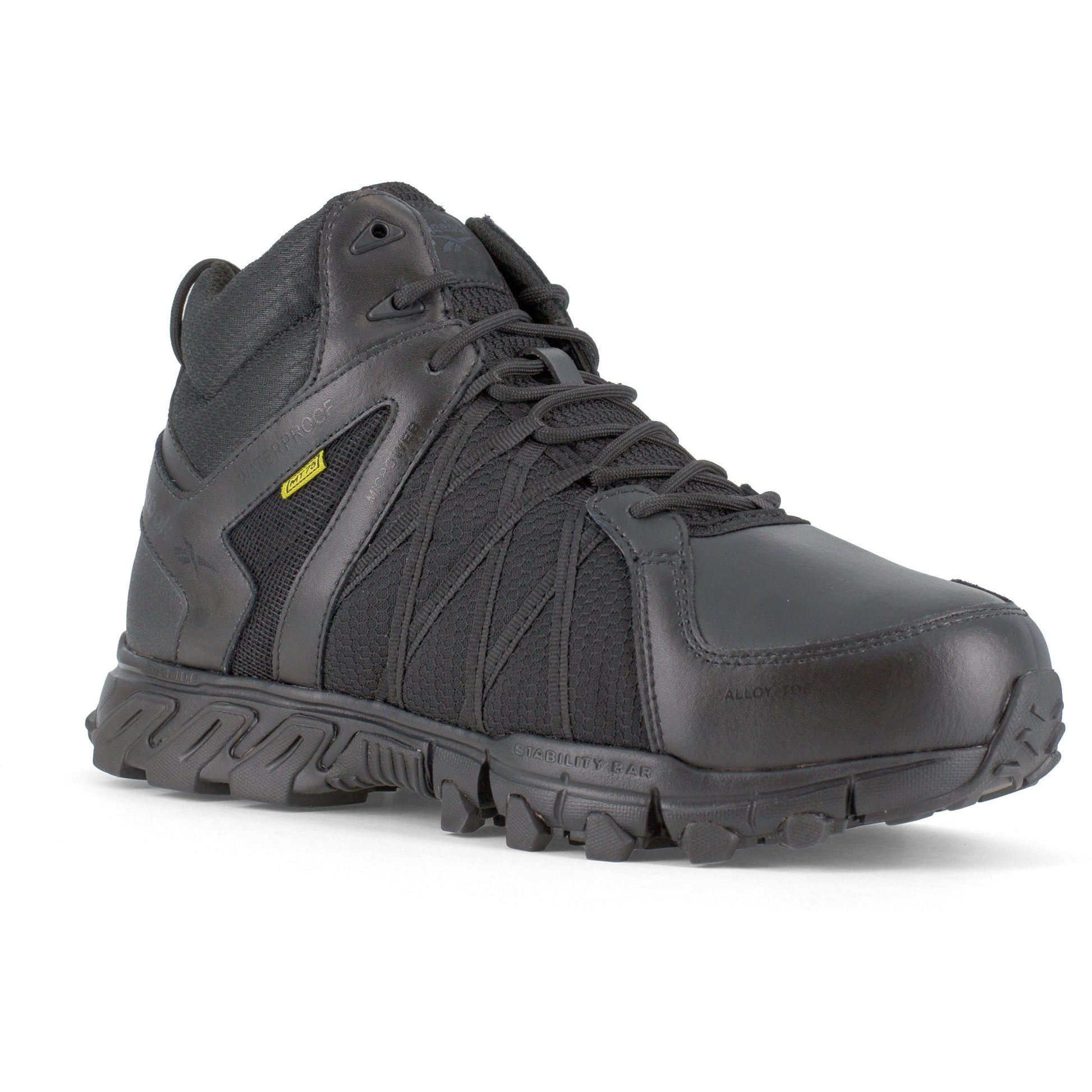 Reebok Men's Trailgrip Alloy Toe Waterproof CushGuard Hiker Work Boot- Black- RB3405 4 / Medium / Black - Overlook Boots