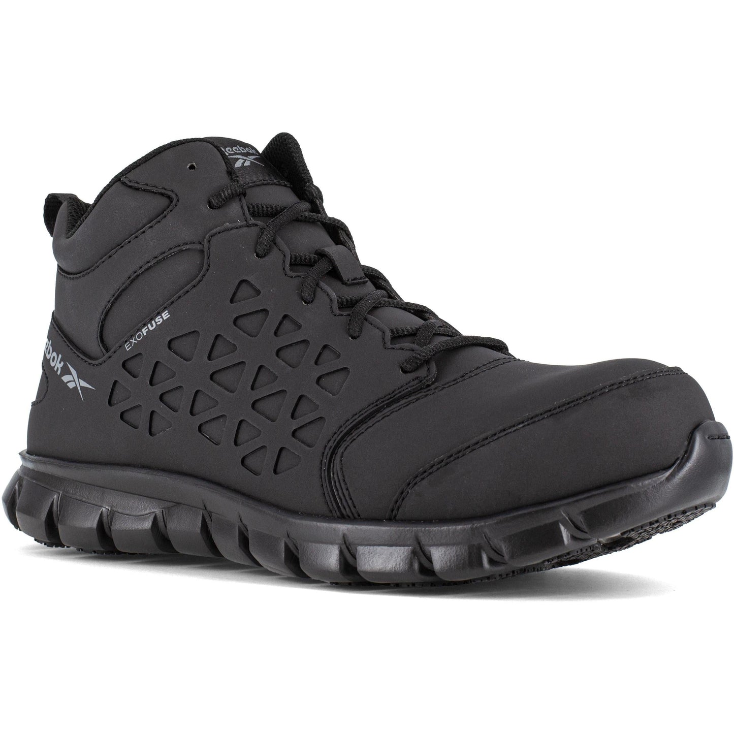 Reebok Men's Sublite Cushion Composite Toe Mid Cut Athletic Work Shoe- Black- RB4059 7 / Medium / Black - Overlook Boots