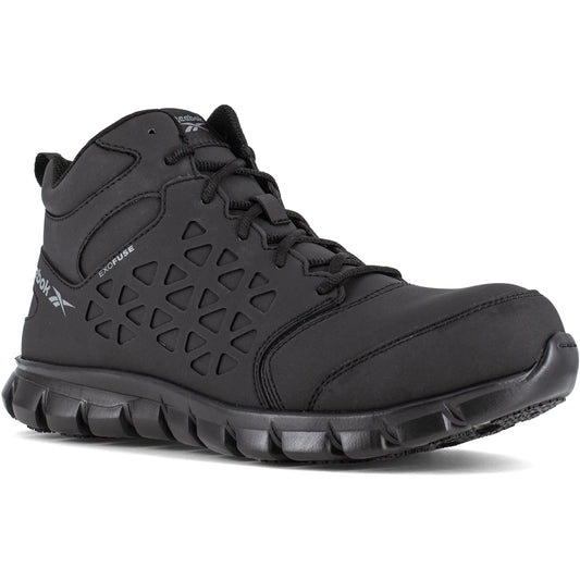 Reebok Men's Sublite Cushion Composite Toe Mid Cut Athletic Work Shoe- Black- RB4059 7 / Medium / Black - Overlook Boots
