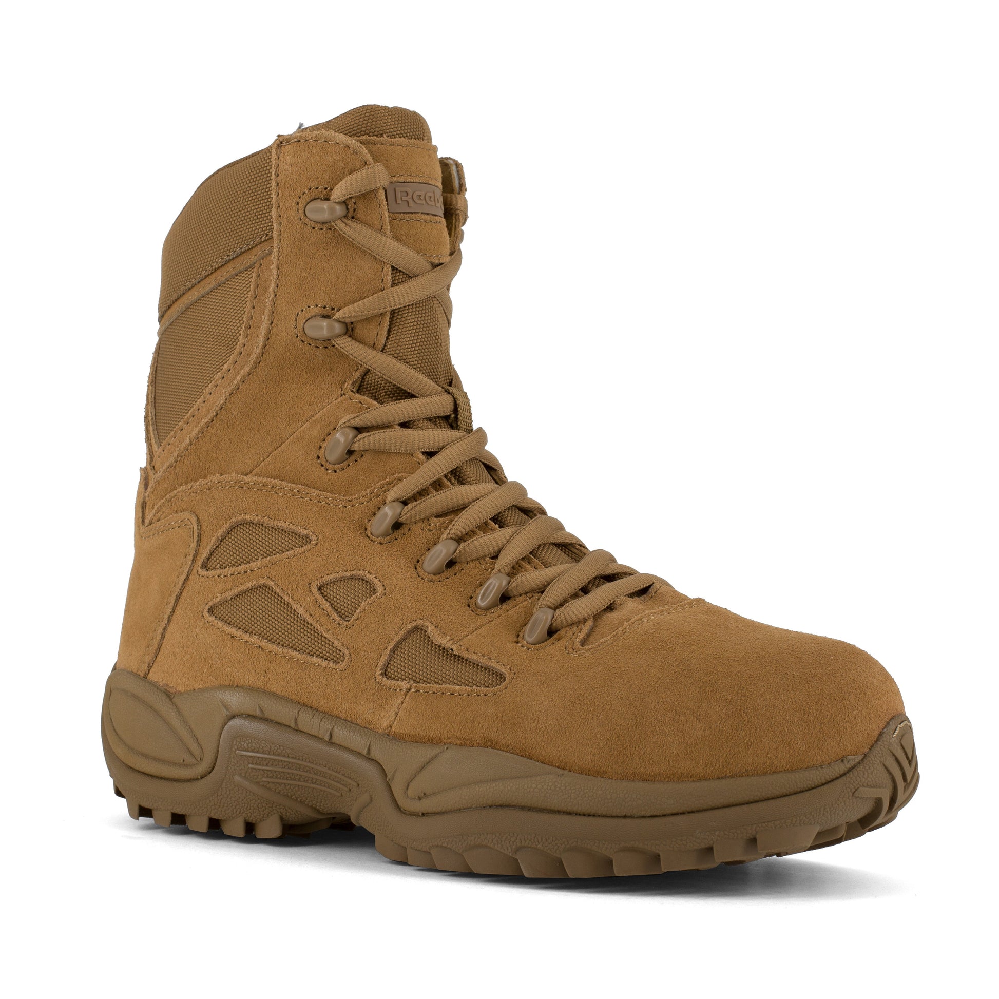 Reebok Men's Rapid Response RB 8" Composite Toe Side Zipper Stealth Military Duty Boot - Coyote - RB8850 3 / Medium / Coyote - Overlook Boots