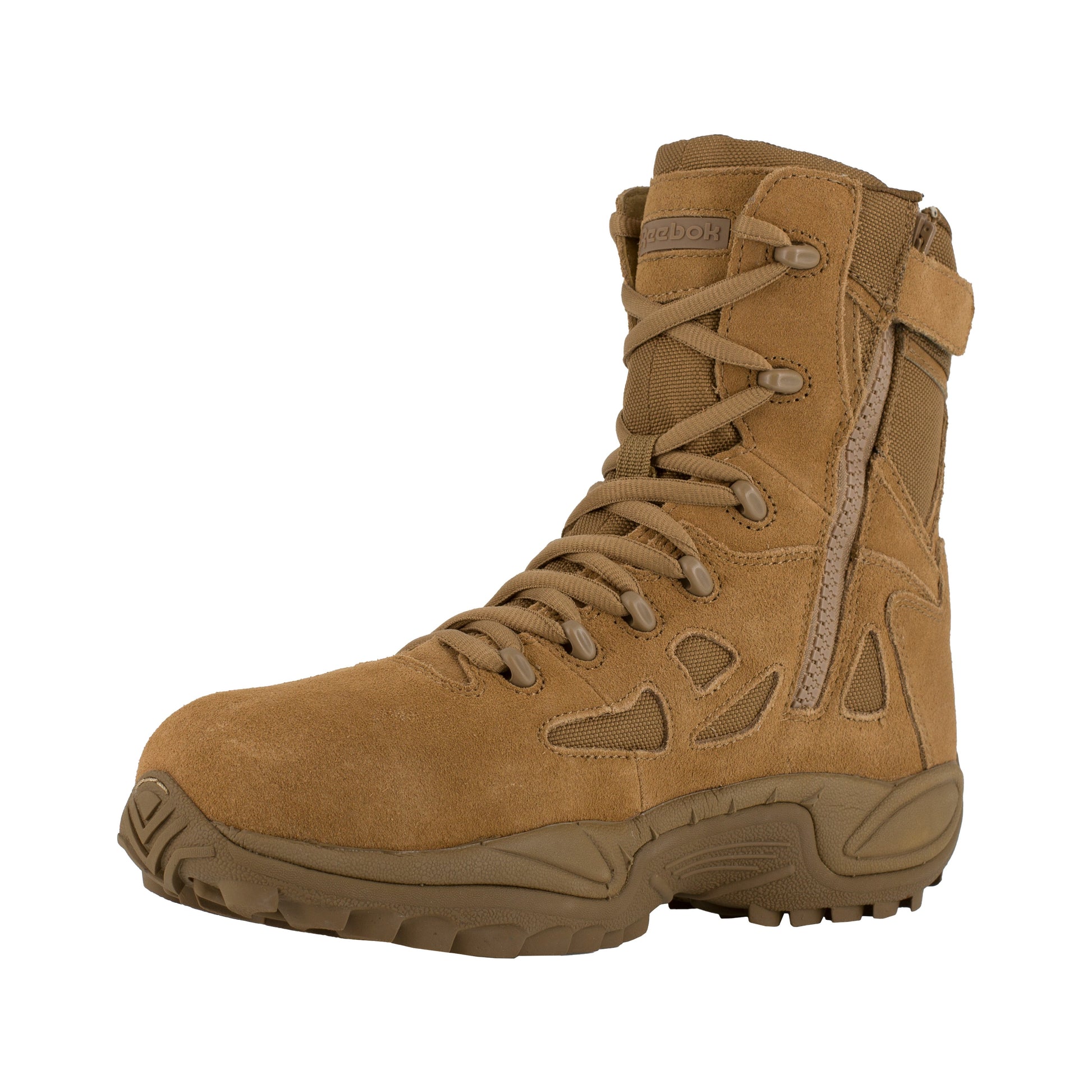 Reebok Men's Rapid Response RB 8" Composite Toe Side Zipper Stealth Military Duty Boot - Coyote - RB8850 - Overlook Boots