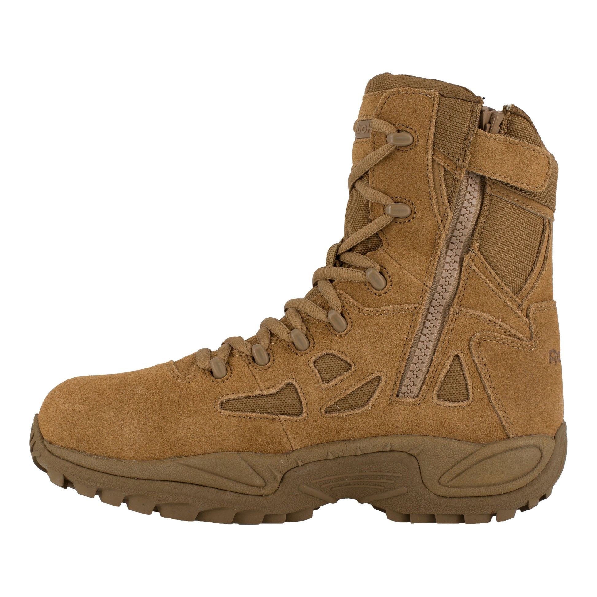 Reebok Men's Rapid Response RB 8" Composite Toe Side Zipper Stealth Military Duty Boot - Coyote - RB8850 - Overlook Boots