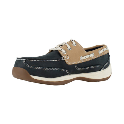 Rockport Women's Sailing Club Steel Toe Three Eye Tie Boat Shoe - Blue - RK670 - Overlook Boots