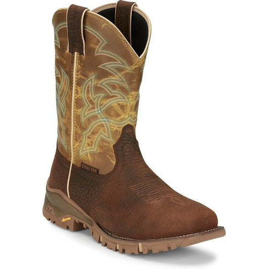 Tony Lama Men's Roustabout 11' Steel Toe Waterproof Western Work Boot -Brown- TW5006 7 / Medium / Brown - Overlook Boots