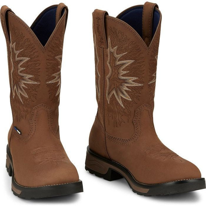 Tony Lama Men's Boom 11" Round Toe Pull On Waterproof Western Work Boot -Brown- TW3414 - Overlook Boots