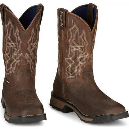 Tony Lama Men's Anchor 11' Square Toe Waterproof Western Work Boot- Brown- TW3416 - Overlook Boots