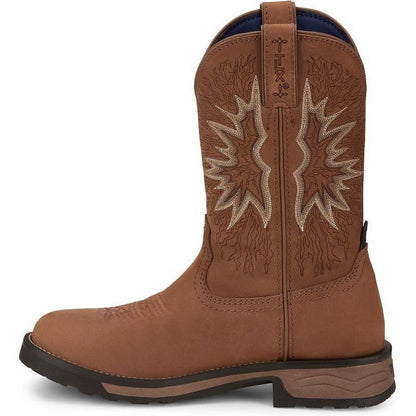 Tony Lama Men's Boom 11" Round Toe Pull On Waterproof Western Work Boot -Brown- TW3414 - Overlook Boots