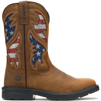 Wolverine Men's Rancher Flag Steel Toe Waterproof Western Work Boot -Brown- W241181 - Overlook Boots