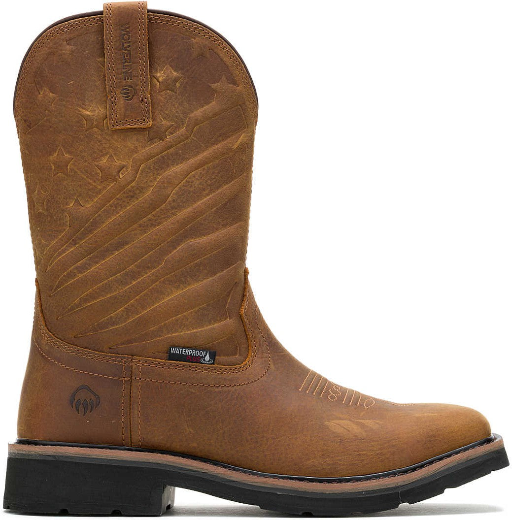 Wolverine Men's Rancher Flag Soft Toe Waterproof Wellington Western Work Boot -Brown- W240056 - Overlook Boots