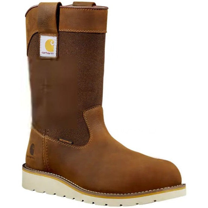 Carhartt Men's 10" Soft Toe Waterproof Wedge Wellington Work Boot -Brown- FW1032-M - Overlook Boots