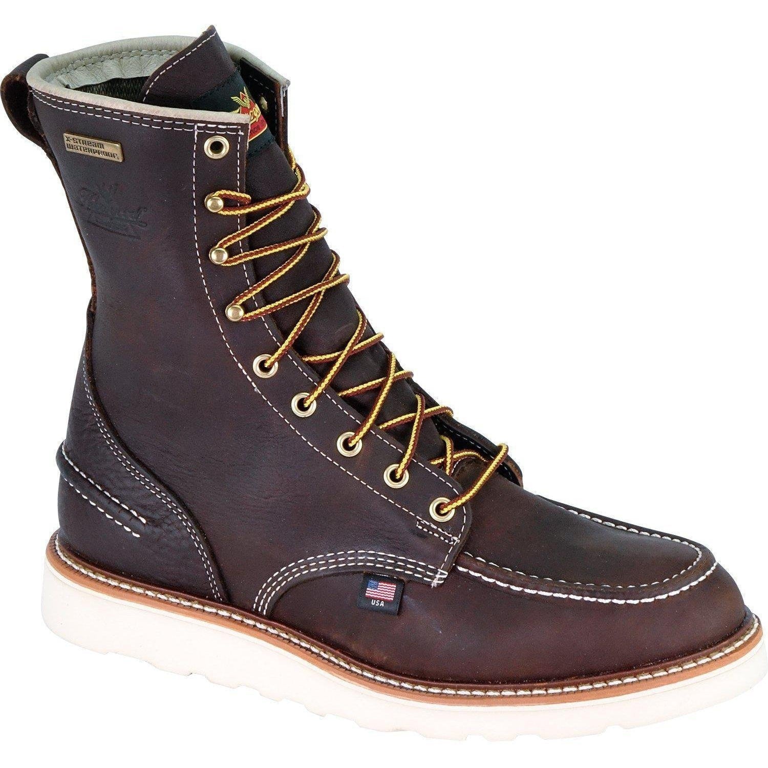Thorogood Men's USA Made 1957 8" Moc Toe Waterproof Wedge Work Boot Brown 814-3800 - Overlook Boots